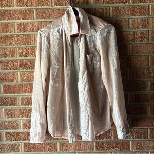 Anthropologie Maeve Baby Pink Velour Button Down Shirt Size 00
